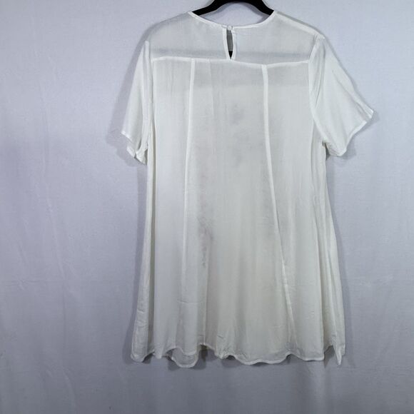 Umgee Cream White Floral Embroidered Short Sleeve Sheer Sheath Dress Size L Boho - Picture 2 of 8